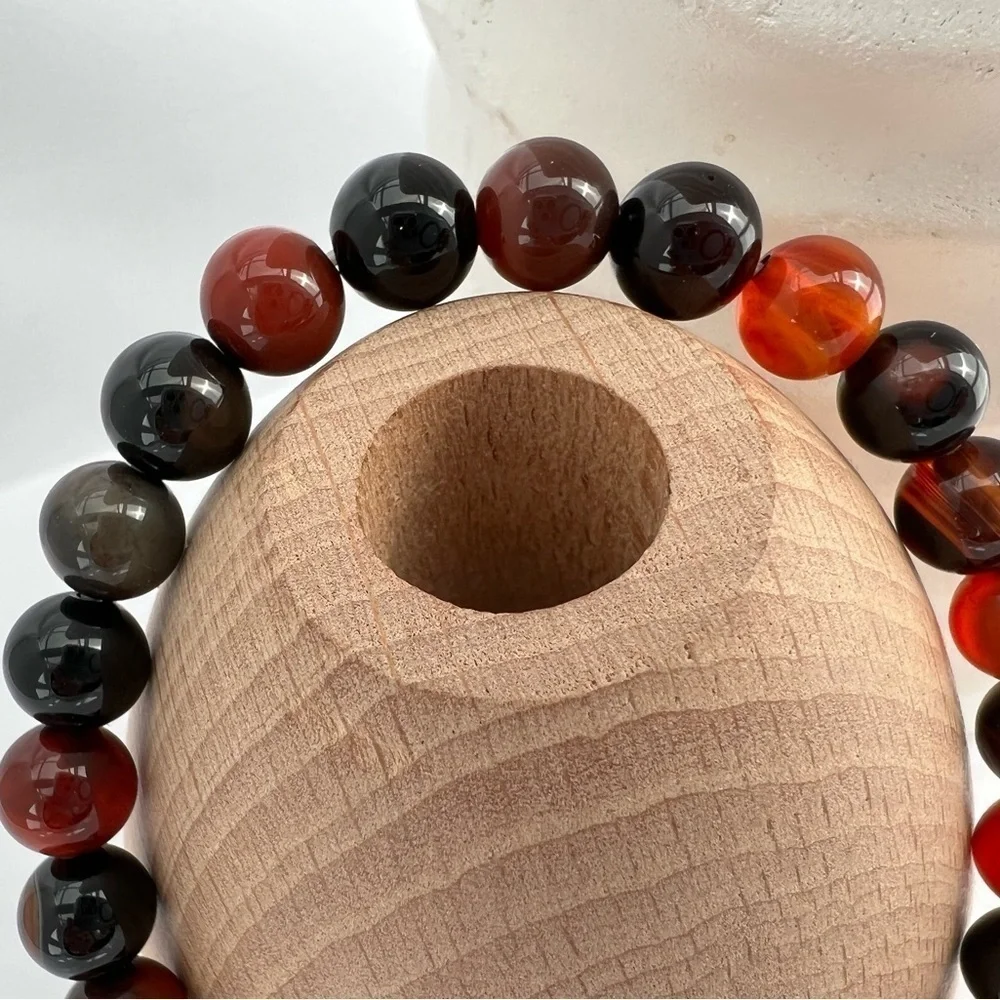 Autumn Colored Agate Beaded Stretch Bracelet